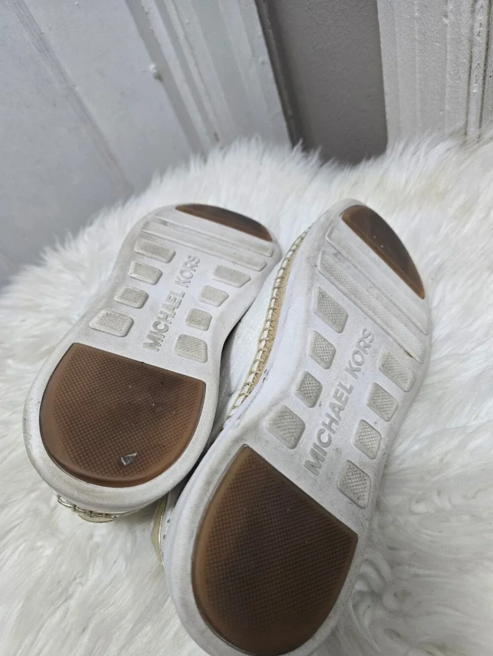 Michael Kors Finch Lace Up Canvas Sneakers White & Rose Gold Espadrille Sz 8M